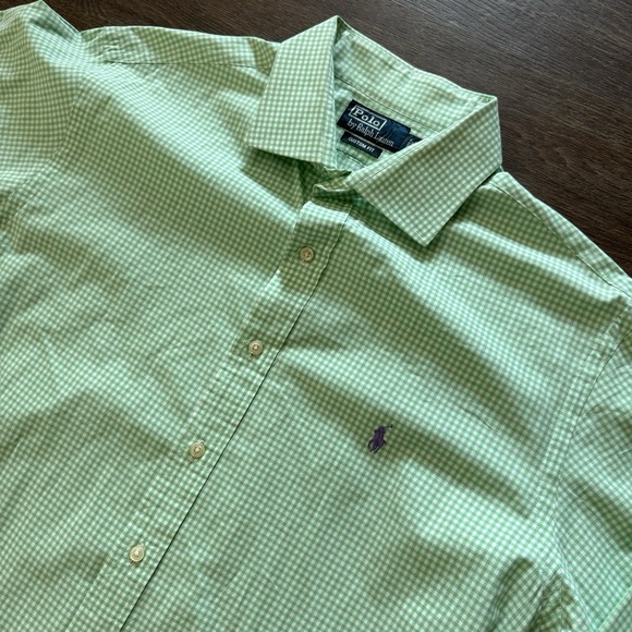 Polo Ralph Lauren Men's Green White Checkered Button Up Shirt Sz 18x34/35 - Picture 1 of 7